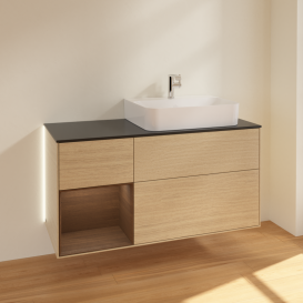 Тумба под раковину Villeroy & Boch Finion 120х50,1 см с подсветкой МДФ шпон дуба/стекло черное матовое G142GNPC