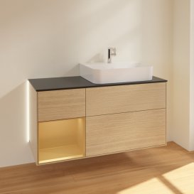 Тумба под раковину Villeroy & Boch Finion 120х50,1 см с подсветкой МДФ шпон дуба/стекло черное матовое G142HFPC