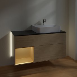 Тумба под раковину Villeroy & Boch Finion 120х50,1 см с подсветкой МДФ шпон дуба/стекло черное матовое G142HFPC