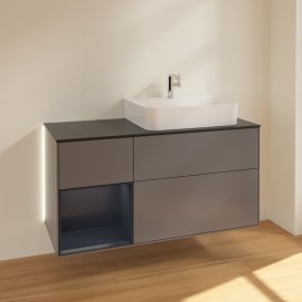 Тумба під раковину Villeroy & Boch Finion 120х50,1 см із підсвічуванням МДФ антрацит матовий лак/скло біле матове G142HGGK