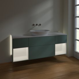 Тумба під раковину Villeroy & Boch Finion 160х50,1 см із підсвічуванням МДФ оливковий матовий лак/скло біле матове GD01MTGM