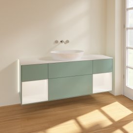 Тумба під раковину Villeroy & Boch Finion 160х50,1 см із підсвічуванням МДФ оливковий матовий лак/скло біле матове GD01MTGM