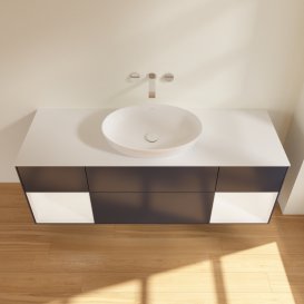 Тумба під раковину Villeroy & Boch Finion 160х50,1 см із підсвічуванням МДФ темно-синій матовий лак/скло біле матове GD01MTHG