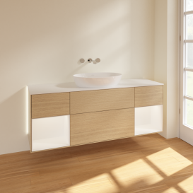 Тумба под раковину Villeroy & Boch Finion 160х50,1 см с подсветкой МДФ шпон дуба/стекло белое матовое GD01MTPC