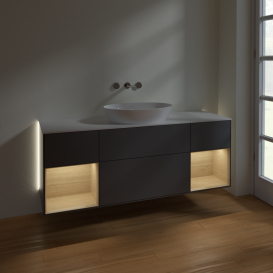 Тумба під раковину Villeroy & Boch Finion 160х50,1 см із підсвічуванням МДФ антрацит матовий лак/скло біле матове GD01PCGK