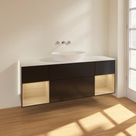 Тумба под раковину Villeroy & Boch Finion 160х50,1 см с подсветкой МДФ черный матовый лак/стекло белое матовое GD01PCPD