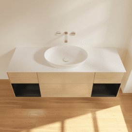 Тумба під раковину Villeroy & Boch Finion 160х50,1 см із підсвічуванням МДФ шпон дуба/скло біле матове GD01PDPC