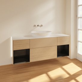 Тумба під раковину Villeroy & Boch Finion 160х50,1 см із підсвічуванням МДФ шпон дуба/скло біле матове GD01PDPC