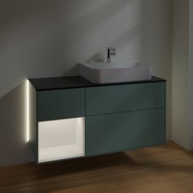 Тумба під раковину Villeroy & Boch Finion 120х50,1 см із підсвічуванням МДФ оливковий матовий лак/скло чорне матове G142MTGM