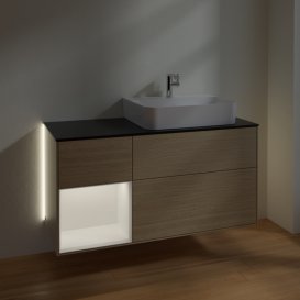 Тумба под раковину Villeroy & Boch Finion 120х50,1 см с подсветкой МДФ шпон дуба/стекло черное матовое G142MTPC