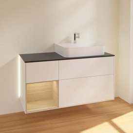 Тумба під раковину Villeroy & Boch Finion 120х50,1 см із підсвічуванням МДФ білий глянцевий лак/скло чорне матове G142PCGF