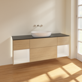 Тумба під раковину Villeroy & Boch Finion 160х50,1 см із підсвічуванням МДФ шпон дуба/скло чорне матове GD02GFPC