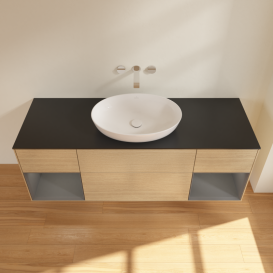 Тумба під раковину Villeroy & Boch Finion 160х50,1 см із підсвічуванням МДФ шпон дуба/скло чорне матове GD02GKPC