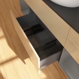 Тумба під раковину Villeroy & Boch Finion 160х50,1 см із підсвічуванням МДФ шпон дуба/скло чорне матове GD02GKPC