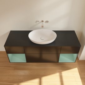 Тумба під раковину Villeroy & Boch Finion 160х50,1 см із підсвічуванням МДФ чорний матовий лак/скло чорне матове GD02GMPD