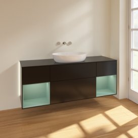 Тумба під раковину Villeroy & Boch Finion 160х50,1 см із підсвічуванням МДФ чорний матовий лак/скло чорне матове GD02GMPD