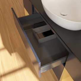 Тумба под раковину Villeroy & Boch Finion 160х50,1 см с подсветкой МДФ темно-синий матовый лак/стекло черное матовое GD02HFHG