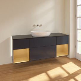 Тумба под раковину Villeroy & Boch Finion 160х50,1 см с подсветкой МДФ темно-синий матовый лак/стекло черное матовое GD02HFHG