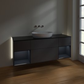  	Тумба під раковину Villeroy & Boch Finion 160х50,1 см із підсвічуванням МДФ антрацит матовий лак/скло чорне матове GD02HGGK