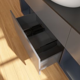  	Тумба під раковину Villeroy & Boch Finion 160х50,1 см із підсвічуванням МДФ антрацит матовий лак/скло чорне матове GD02HGGK