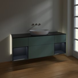 Тумба під раковину Villeroy & Boch Finion 160х50,1 см із підсвічуванням МДФ оливковий матовий лак/скло чорне матове GD02HGGM