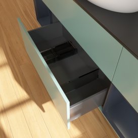 Тумба під раковину Villeroy & Boch Finion 160х50,1 см із підсвічуванням МДФ оливковий матовий лак/скло чорне матове GD02HGGM