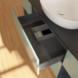 Тумба під раковину Villeroy & Boch Finion 160х50,1 см із підсвічуванням МДФ оливковий матовий лак/скло чорне матове GD02HGGM