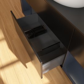 Тумба під раковину Villeroy & Boch Finion 160х50,1 см із підсвічуванням МДФ чорний матовий лак/скло чорне матове GD02HGPD