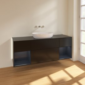 Тумба під раковину Villeroy & Boch Finion 160х50,1 см із підсвічуванням МДФ чорний матовий лак/скло чорне матове GD02HGPD