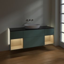 Тумба під раковину Villeroy & Boch Finion 160х50,1 см із підсвічуванням МДФ оливковий матовий лак/скло чорне матове GD02PCGM