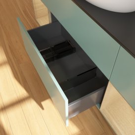 Тумба під раковину Villeroy & Boch Finion 160х50,1 см із підсвічуванням МДФ оливковий матовий лак/скло чорне матове GD02PCGM