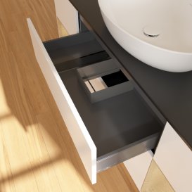 Тумба під раковину Villeroy & Boch Finion 160х50,1 см із підсвічуванням МДФ білий матовий лак/скло чорне матове GD02PCMT