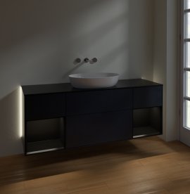 Тумба під раковину Villeroy & Boch Finion 160х50,1 см із підсвічуванням МДФ темно-синій матовий лак/скло чорне матове GD02PDHG