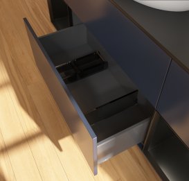 Тумба під раковину Villeroy & Boch Finion 160х50,1 см із підсвічуванням МДФ темно-синій матовий лак/скло чорне матове GD02PDHG