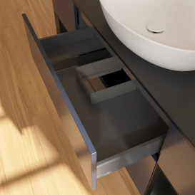 Тумба під раковину Villeroy & Boch Finion 160х50,1 см із підсвічуванням МДФ темно-синій матовий лак/скло чорне матове GD02PDHG