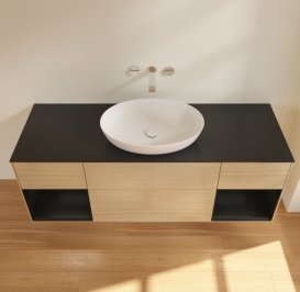 Тумба под раковину Villeroy & Boch Finion 160х50,1 см с подсветкой МДФ шпон дуба/стекло черное матовое GD02PDPC