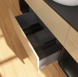 Тумба под раковину Villeroy & Boch Finion 160х50,1 см с подсветкой МДФ шпон дуба/стекло черное матовое GD02PDPC