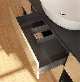 Тумба под раковину Villeroy & Boch Finion 160х50,1 см с подсветкой МДФ шпон дуба/стекло черное матовое GD02PDPC