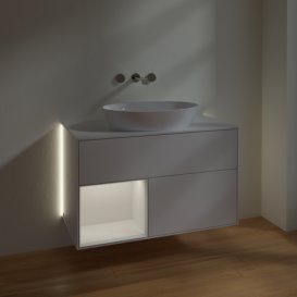 Тумба под раковину Villeroy & Boch Finion 100х50,1 см с подсветкой МДФ глянцевый белый лак/стекло белое матовое GA11GFGF