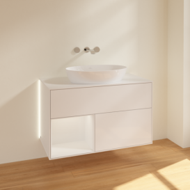 Тумба под раковину Villeroy & Boch Finion 100х50,1 см с подсветкой МДФ глянцевый белый лак/стекло белое матовое GA11GFGF
