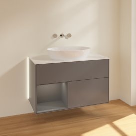 Тумба під раковину Villeroy & Boch Finion 100х50,1 см з підсвічуванням антрацит матовий лак/скло біле матове GA11GKGK