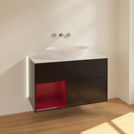Тумба під раковину Villeroy & Boch Finion 100х50,1 см із підсвічуванням МДФ чорний матовий лак/скло біле матове GA11HBPD