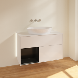 Тумба под раковину Villeroy & Boch Finion 100х50,1 см с подсветкой МДФ глянцевый белый лак/стекло белое матовое GA11PDGF