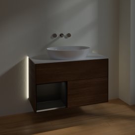 Тумба под раковину Villeroy & Boch Finion 100х50,1 см с подсветкой МДФ шпон грецкого ореха/стекло белое матовое GA11PDGN