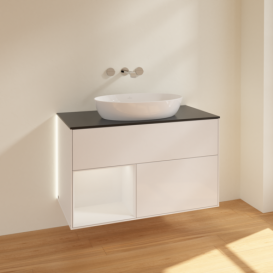 Тумба под раковину Villeroy & Boch Finion 100х50,1 см с подсветкой МДФ глянцевый белый лак/стекло черное матовое GA12GFGF