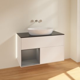 Тумба під раковину Villeroy & Boch Finion 100х50,1 см із підсвічуванням МДФ білий матовий лак/скло чорне матове GA12GKMT