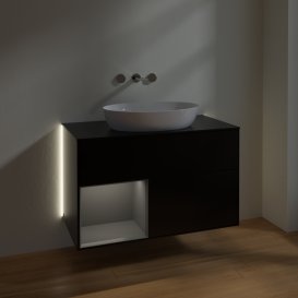 Тумба под раковину Villeroy & Boch Finion 100х50,1 см с подсветкой МДФ черный матовый лак/стекло черное матовое GA12GKPD