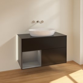 Тумба под раковину Villeroy & Boch Finion 100х50,1 см с подсветкой МДФ черный матовый лак/стекло черное матовое GA12GKPD