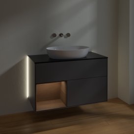 Тумба под раковину Villeroy & Boch Finion 100х50,1 см с подсветкой МДФ антрацит матовый лак/стекло черное матовое GA12GNGK