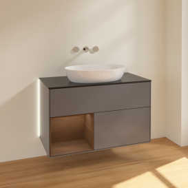 Тумба под раковину Villeroy & Boch Finion 100х50,1 см с подсветкой МДФ антрацит матовый лак/стекло черное матовое GA12GNGK